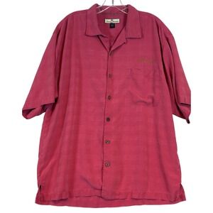 Tori Richard Men Orange/Red 100% Silk Palm Tree Jacquard Camp Shirt L Resortwear